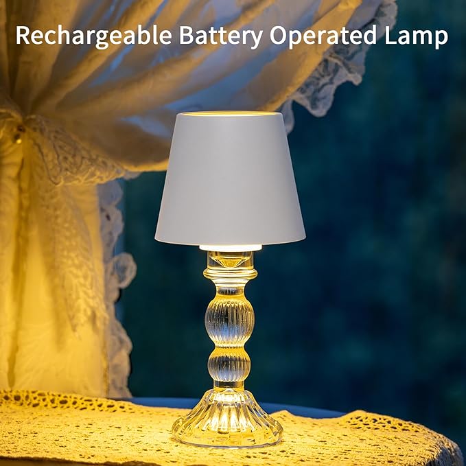 MJ PREMIER Cordless Table Lamp, Small Rechargeable Lamp with Touch Control, 9.5" H, 3 Color Stepless Dimming Battery Operated Lamps for Bedroom/Living Room/Bathroom/Kitchen/Corner/Entryway (White)
