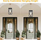 3-Light Outdoor Pendant Lights for Porch 15.7'' Outdoor Chandelier Black & Brushed Brass Exterior Hanging Porch Light Fixtures w/Clear Glass, Waterproof Outside Pendant Lantern for Front Door