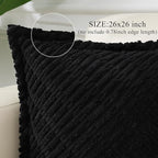 decorUhome Decorative Black Throw Pillow Covers 26x26 Set of 2 with Splicing, Boho Soft Neutral Corduroy Broadside Twill Pillow Covers for Couch Bed Sofa Living Room