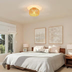Boho Ceiling Light Fixtures Rattan Chandelier Bedroom Light Small Rattan Flush Mount Ceiling Light Hand-Woven Chandelier for Nursery Light Kitchen Farmhouse Chandeliers