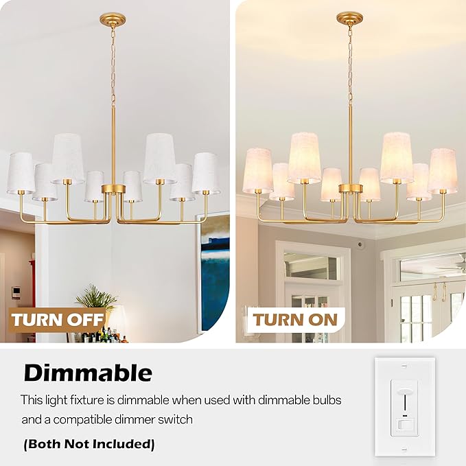 8-Lights 39" Rustic Industrial Pendant Light Gold Boho Rattan Chandelier Large Adjustable Pendant Lighting Fixtures for Living Room Kitchen Island Dining Room