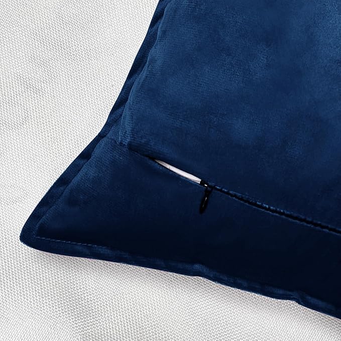 VAKADO Throw Pillow Covers 16x16 Set of 2 Dark Blue Velvet Decor Decorative Couch Cushion Euro Pillowcases with Fringe Home Bed Decoration for Sofa Bedroom Office