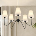 5-Light Modern Chandeliers, Pendant Lights Fixture with Linen Beige Fabric Shade for Living Room Dining Room Bedroom Hallway Entryway, Height Adjustable,E12