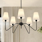 5-Light Modern Chandeliers, Pendant Lights Fixture with Linen Beige Fabric Shade for Living Room Dining Room Bedroom Hallway Entryway, Height Adjustable,E12