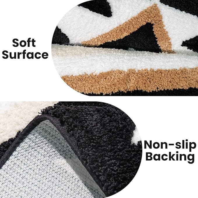 Bathroom Rugs Boho Black Bath Mat Non Slip Soft Absorbent Machine Washable Bath Rug Luxury Plush Floor Mat for Bathroom Shower 20x32