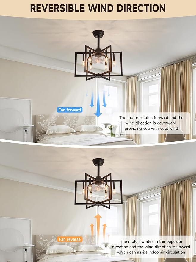Black Chandelier Fan Farmhouse Rustic Ceiling Fan with Light and Remote, Adjustable Height, Rustic Chandeliers for Living Room, Bedroom, Hallway, Entryway Kitchen Lighting