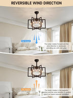 Black Chandelier Fan Farmhouse Rustic Ceiling Fan with Light and Remote, Adjustable Height, Rustic Chandeliers for Living Room, Bedroom, Hallway, Entryway Kitchen Lighting