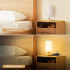 Small Bedside Table Lamp for Bedroom, Minimalist Wood Base & Round Fabric Shade, Mini Cute Cozy Warm White Nightstand Boho Lamp, Study Desk Night Stand Light for Room, Dorm, Nursery, Living Room