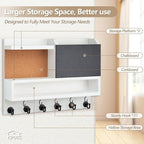 Key Holder for Wall Mount with Mail Organizer, Farmhouse Key Holder for Wall with Shelf, Chalkboard&Corkboard, Entryway Organizer 11 Metal Hooks, Decorative Natural Pine Wood, 14.6*11.1*3.3”, A-White