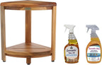 EcoDecors SnazzyCorner 18" Teak Wood Corner Shower Shelf, Fully Assembled | Loveable Teak Oil Spray Bottle, 24 oz | Loveable Teak Cleaner 32 oz