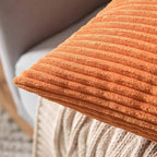 MIULEE Winter Fall Pack of 2 Orange Pillow Covers 12x20 Inch Soft Boho Striped Corduroy Throw Pillow Covers Decorative Square Cushion Cases Pillowcases for Sofa Bedroom Couch Home Decor.
