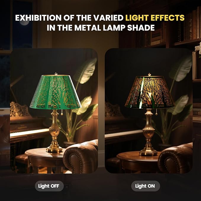 Stainless Steel Lamp Shade, ALUCSET Barrel Lampshade for Table Lamps, Metal Lamp Shade 7" Top x 13" Bottom x 7.8" High(Spider), Green Mirror Finshed Exterior Gold-plated Interior Replacement Shade