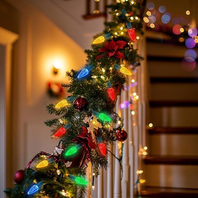 50 LED C6 LED Christmas Lights 16.4Ft C6 Christmas Lights Battery Operated C6 Christmas Lights Seasonal Lighting for Indoor Outdoor Xmas Tree Garden Patio Party Christmas Decor Multi-Color