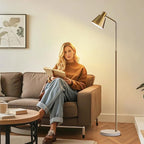 Gold Brass Industrial Floor Lamps with Bright 12W LED Bulb Adjustable 3 Colors, Living Room Sofa Corner Bedroom Bedside Office Study Reading Standing Tall Lights, Unique Modern Home Decor Essentials
