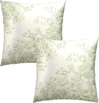 Vintage Flowers Throw Pillow Covers 22x22 Inch, 2 Pcs Light Green White Chinoiserie Floral Pillowcases Double-Sided Square Cushion Cover for Couch Sofa Bed Outdoor Home Decor