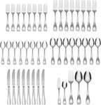 Oneida Silverware Set For 8, Voss 45-Piece Everyday Flatware Set with Serving Utensils, Service For 8, 18/0 Stainless Steel, Mirror Finish, Dishwasher Safe, Knives Spoons and Forks (Silver, 45 Pieces)