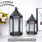 TRIROCKS Set of 2 Deacorative Candle Lantern 16'' & 12'' High Metal Candle Holder Hanging Lanterns with Tempered Glass for Halloween Christmas Indoor Outdoor Home Decor Parties Garden Events (Black)