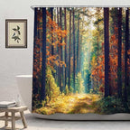 Romantic Fall Shower Curtain, Autumn Forest Thanksgiving Shower Curtains for Bathroom, Rustic Farmhouse Trees Fabric Bath Curtain Set with Hooks 72x72 Inch