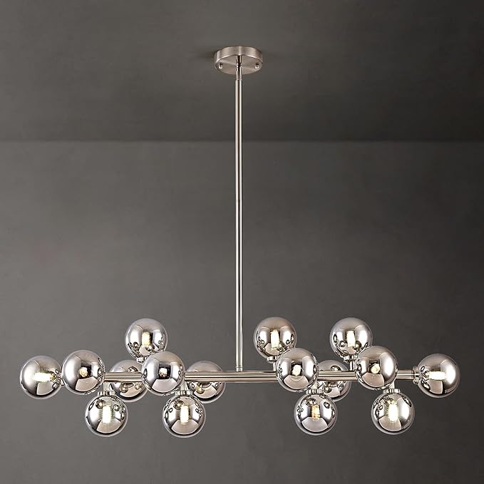 16-Light Globe Sputnik Chandelier, Mid Century Modern Light Fixture Over Table, Nickel Linear Chandeliers for Dining Room and Kitchen Island (Smoke Grey Glass Bubble Shades, 40 Inch)
