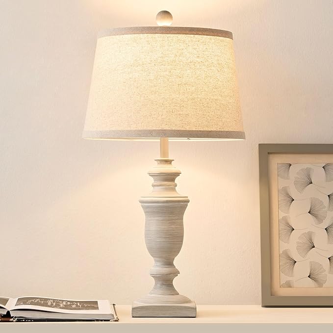 23" Farmhouse Table Lamps Set of 2, 3 Way Dimmable Lamps with 2 LED Bulbs and Rocker Switch, Vintage Nightstand Lamp for Bedroom Living Room Office End Table Entryway, Antique Grey