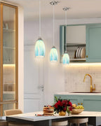 Mini Pendant Light,Handcrafted Art Glass Pendant Lighting Shade with Brushed Nickel Finished Teal Glass Ceiling Hanging lamp Adjustable Cord for Kitchen Island,Hallway,Dining Room