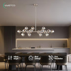 16-Light Globe Sputnik Chandelier, Mid Century Modern Light Fixture Over Table, Nickel Linear Chandeliers for Dining Room and Kitchen Island (Smoke Grey Glass Bubble Shades, 40 Inch)