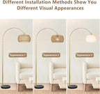 Gold Floor Lamps for Living Room, Arc Floor Lamp with Remote & Dimmable Bulb, Boho Rattan Standing lamp with 3 Color Temperatures, Height Adjustable Tall Lamp for Bedroom, Over Couch Reading Lamp