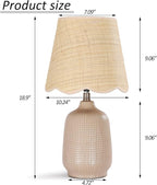 Pia Ricco 19" Modern Ceramic Table Lamp for Living Room Gray Camel Base Desk Lamps for Bedroom Farmhouse Bedside Nightstand Lamp End Table Lamps,Pink,Rattan Shade