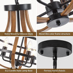 Farmhouse Chandelier for Dining Room 16.9" Wooden Chandelier 4-Light Rustic Candle Chandeliers Modern Faux Wood Vintage Chandeliers Light Fixture for Kitchen Foyer Hallway Entryway Bedroom