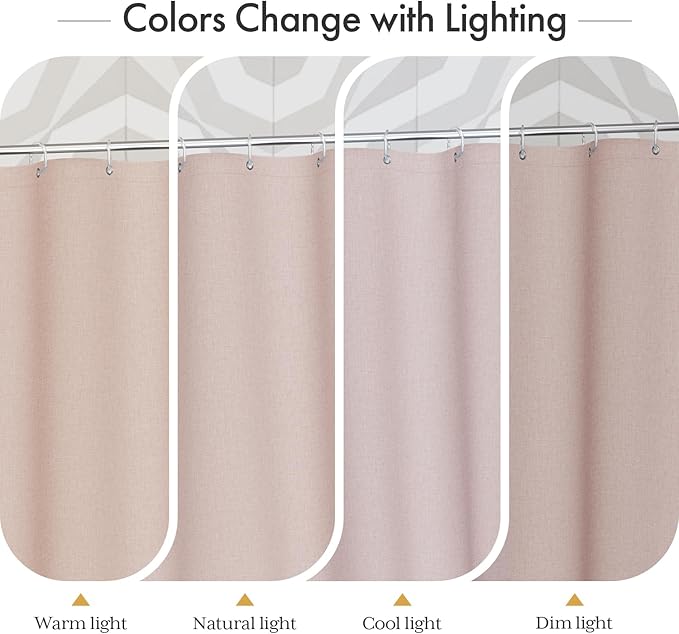AmazerBath Pink Boho Shower Curtain with Tassels, Modern Farmhouse Shower Curtains for Bathroom, Pink Shower Curtain Fabric, Rustic Faux Linen Shower Curtain Set with Hooks, 72x72 Inches