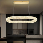 Oval Crystal Chandelier, 40'' Gold Crystal Ring Pendant Light for Kitchen Island Modern Linear Oval Chandeliers for Dining Room Dimmable 3000K-6000K