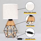 Hamilyeah Woven Table Lamps Set of 2, Farmhouse Lamps for Nightstand with On/Off Switch, Bedside Lamps with Fabric Shade, Modern Simple Lamps for Bedroom, Living Room,Home Office