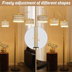 Gold Rattan Floor Lamp for Living Room, 80 Inch Tall Boho Floor Lamp with Rotary Switch, 3 Lights Arc Lamp with Wicker Shade for Coastal,Bohemian,Tree Farmhouse Standing Lamp