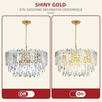 24" Modern Crystal Chandelier, 3-Tier Gold Pendant Light with 8 Lights, Luxury K9 Crystal Ceiling Fixture for Dining Room Living Room Foyer