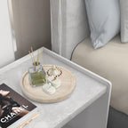Travertine Tray, Small Ceramic Vanity Tray for Bathroom Counter Decor, Round Marble Decorative Trays for Coffee Table (Beige, Medium Size)