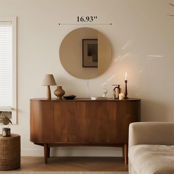 ONEWISH LED Wall Sconce, Dimmable Mirror Wall Lamp,16.93 inch Round Wall Lights for Bedroom with Memory Function, Wall Lamps for Living Room Entryway, Bronze