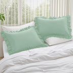 KKJIAF Ruffle Pillow Cases King Size Set of 2, Ruffled Pillow Covers with Envelope Closure, Wrinkle Resistant Pillowcases 20" x 36", Ruffled Pillow Shams, Sage Green