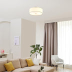 GLOBE Electric 60998 2-Light Flush Mount Ceiling Light, Matte Brass, White Linen Shade, E26 Base, Minimalist Lighting for Kitchen Island, Bathroom, Bedroom, or Dining Room, Home Decor