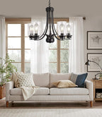 Contemporary 5 Light Glass Chandelier Black Traditional Chandeliers Kitchen Dining Room Lighting Fixtures Hanging Pendant Light Industrial Flush Mount Ceiling Light