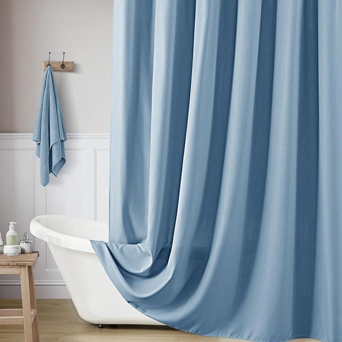Linen Shower Curtain with 10 Hooks Modern Heavy Duty Washable Fabric Curtain Set Waterproof Thick Cloth Shower Curtains for Bathroom Bathtub Washable, W60*L70, Blue Gray