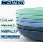 12PCS Unbreakable Dinner Plates, Dishwasher & Microwave Safe Plastic Plates Reusable, Lightweight Wheat Straw Plates for kitchen (Serenity, 9 IN)