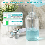 Automatic Foaming Soap Dispenser, 17oz Clear Glass Hand Soap Dispenser with ABS Touch Sensor Pump Battery Operated, Dish/Hand Soap Refillable for Bathroom Kitchen (Silver)