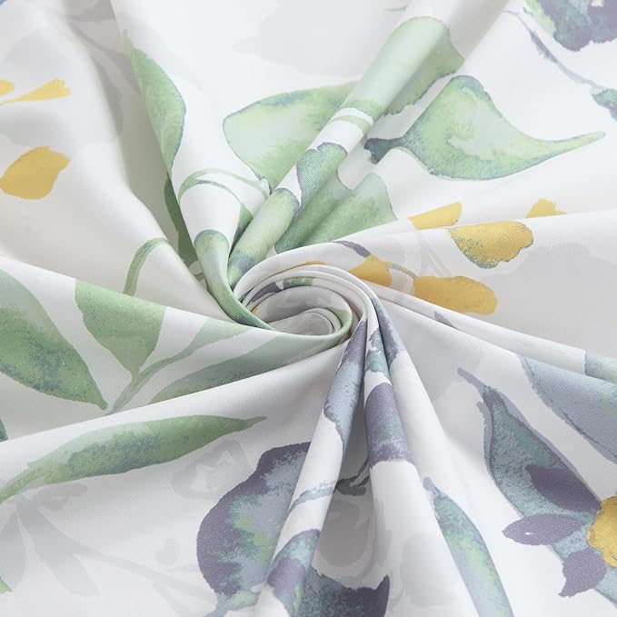 90 Inch Fabric Shower Curtain, Extra Long Sage Green Gray Yellow Watercolor Botanical Leaf Shower Curtains for Bathroom, 72" W x 90" H