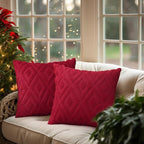 Pallene Christmas Red Throw Pillow Covers 24x24 Set of 2, Soft Plush Faux Fur Decorative Couch Pillow Covers for Sofa Bed Living Room Pillow Cases with 3D Diamond Pattern