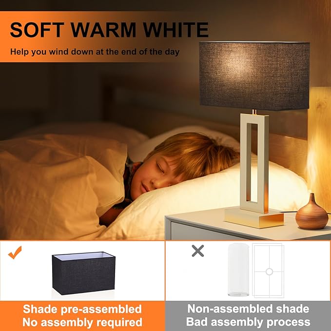 Nightstand Table Lamps for Bedrooms Set of 2 - Touch Bedside Lamp with USB C+A, 3 Way Dimmable Living Room Lamps for End Tables Set of 2(Black&Gold)