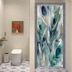 Vintage Peacock Feathers Stall Shower Curtain Modern Watercolor Peafowl Feather Shower Curtain Set with 6 Hooks 36x72 inch Polyester Machine Washable, Blue Grey and White