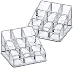 Amazing Abby - Glamour - 2-Pack 9-Slot Acrylic Nail Polish Organizer, Lipstick Holder, Lip Gloss Organizer, Cosmetic Storage Display, Perfect Storage Solution for Drawer, Vanity, Bathroom, and More