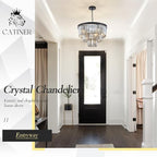 Modern Smoke Gray Crystal Chandeliers, Black 20” Round Chandelier 3 Tiers 7 Lights Luxury K9 Crystal Ceiling Pendant Light Fixture for Dining Room Foyer Bedroom Closet