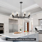 Matte Black Chandeliers for Dining Room, Farmhouse Chandeliers 8 Light Dining Room Light Fixture with Clear Glass Shades Pendant Lighting for Kitchen Island Living Room Staircase