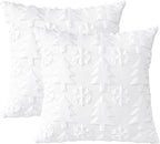 OTOSTAR Set of 2 Xmas Soft Plush Short Wool Velvet Decorative Throw Pillow Covers Square Luxury Style Cushion Case Pillow Shell for Sofa Bedroom Tree and Snowflake White, 12x12 Inch